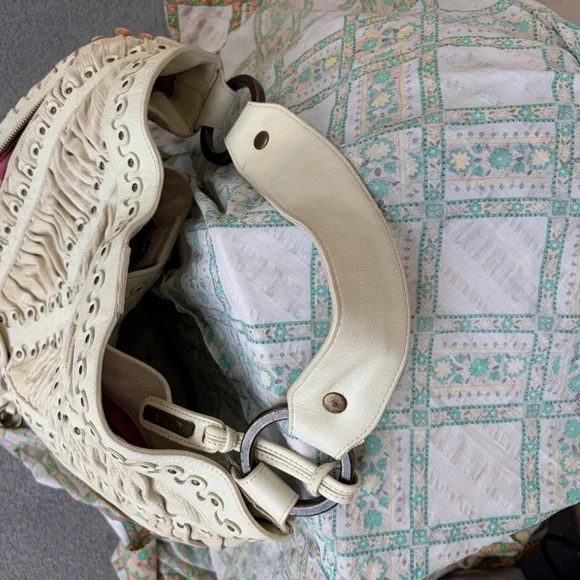 Ivory Isabella Fiore ruched brass grommets studded large leather hobo bag

- - Picture 6 of 16